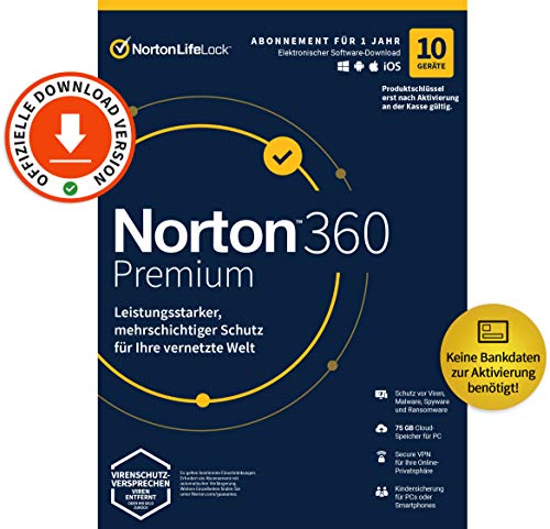 Norton 360 Premium 2022 | 10 Geräte | Antivirus | Unlimited Secure VPN &...