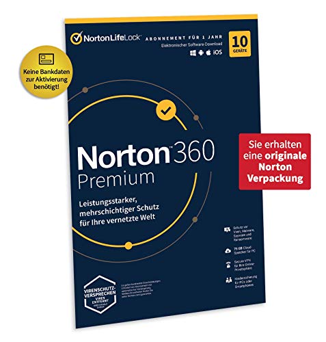 Norton 360 Premium 2022 | 10 Geräte | Antivirus | Unlimited Secure VPN &...