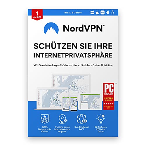 NordVPN 1-Jahres-Abonnement für 6 Geräte – digitale Sicherheitssoftware für...