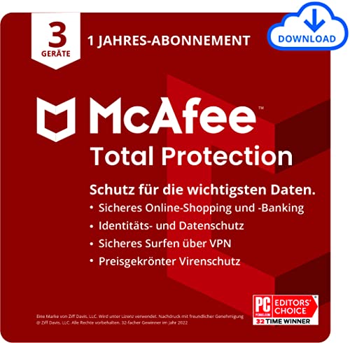 McAfee Total Protection 2022 | 3 Geräte | 1 Jahr | Virenschutz, Web-Schutz,...